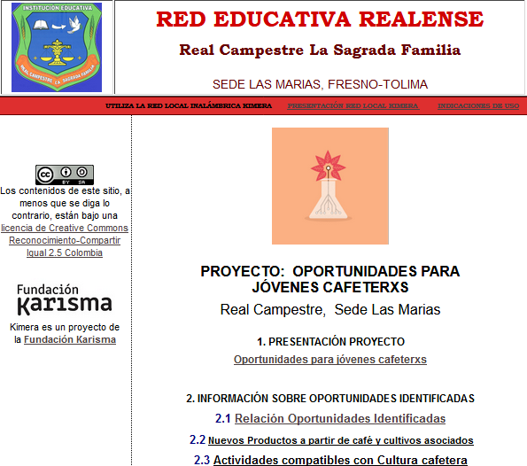 A screenshot of a webpage titled 'Red Educativa Realense - Real Campestre La Sagrada Familia', with text in Spanish.